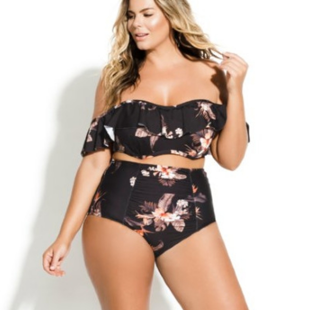 City Chic Ruffle Off The Shoulder Bikini